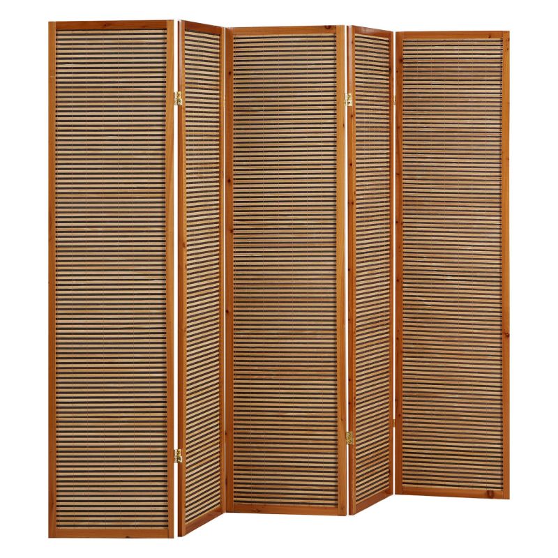 Paravent Braun Holzstreben | 5 teilig | Holz | Raumteiler Trennwand Sichtschutz