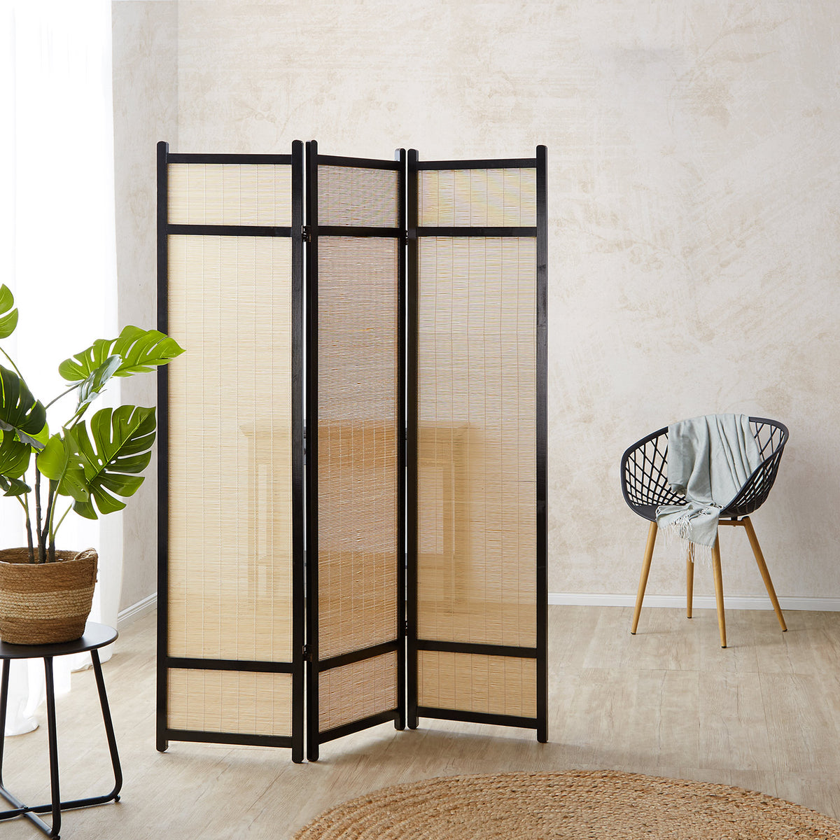 Paravent Braun Bambus Natur| 3 teilig | Holz | Raumteiler Trennwand Sichtschutz