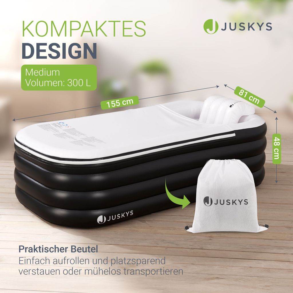 Aufblasbare Badewanne Faltbare Wanne – mit Luftpumpe, Abdeckung und Rückenlehne - Palo24