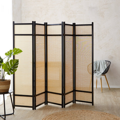 Paravent Braun Bambus Natur| 5 teilig | Holz | Raumteiler Trennwand Sichtschutz