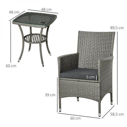 Gartensitzgruppe 3-tlg. Rattenmöbel Polyrattan Set grau - Palo24
