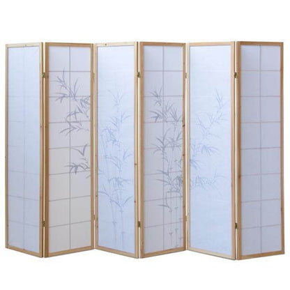 6 fach Holz Paravent Raumteiler natur Bambusmuster - Palo24
