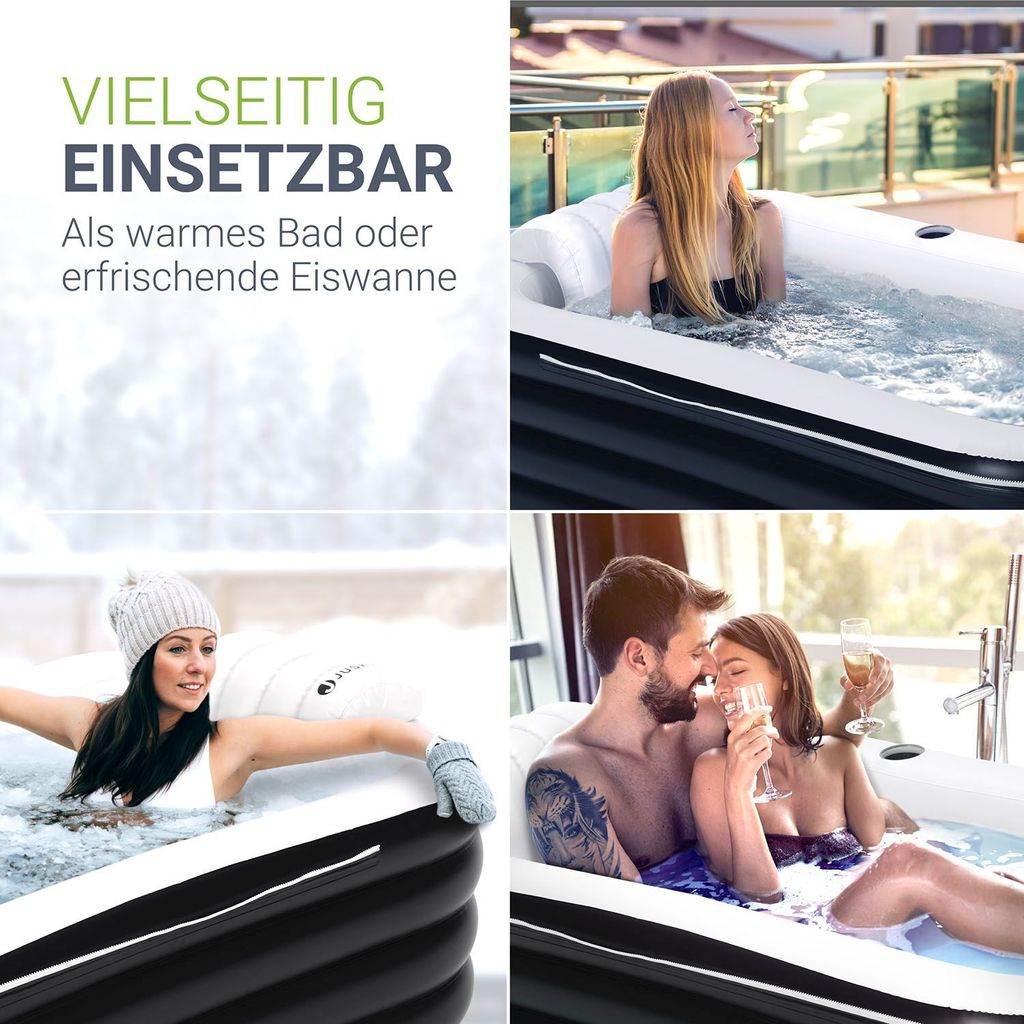 Aufblasbare Badewanne Faltbare Wanne – mit Luftpumpe, Abdeckung und Rückenlehne - Palo24