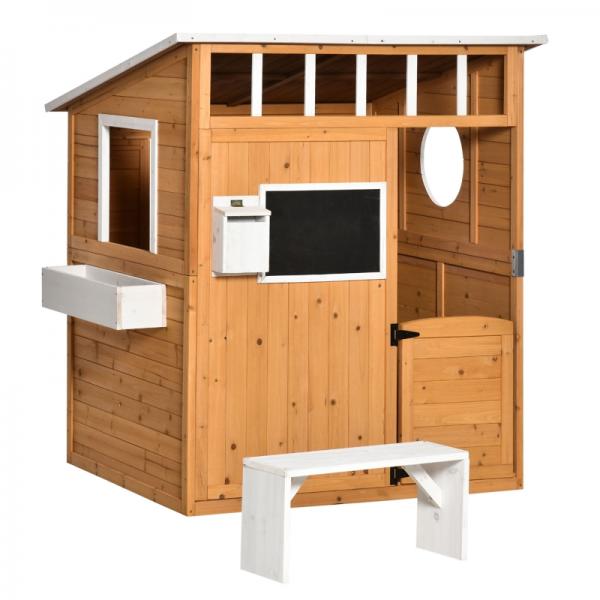 Spielhaus Holz Kinderspielhaus Briefkasten Outdoor Gartenspielhaus mit Blumentopfrack - Palo24