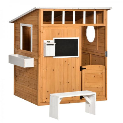 Spielhaus Holz Kinderspielhaus Briefkasten Outdoor Gartenspielhaus mit Blumentopfrack - Palo24