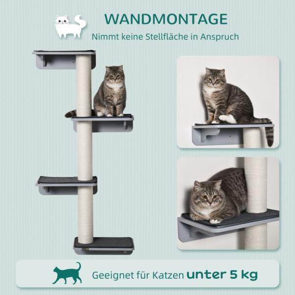 Wandkratzbaum Katzen-Kletterwand Kratzbaum Holz Hellgrau+Beige - Palo24