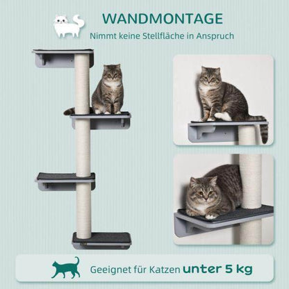 Wandkratzbaum Katzen-Kletterwand Kratzbaum Holz Hellgrau+Beige - Palo24