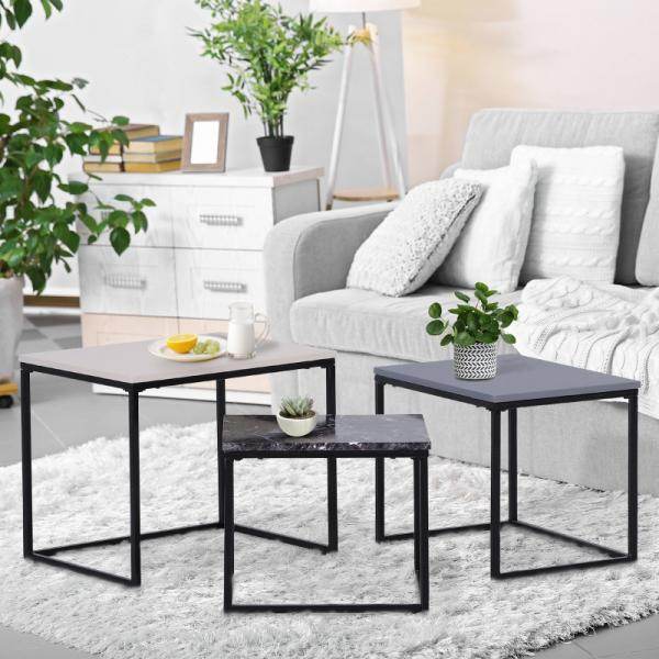 3er Set Couchtisch Stapeltisch Beistelltisch Kaffeetisch Metallfuß MDF 3 Farben - Palo24