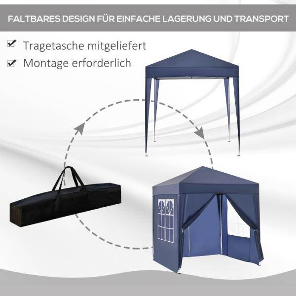 Faltpavillon Festzelt 2 grosse Fenster blau, 2x2x2,4 m - Palo24