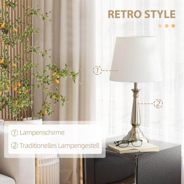 3-teiliges Lampenset im Vintage-Design, 2 Tischleuchten, 1 Stehleuchte Silber + Weiss - Palo24