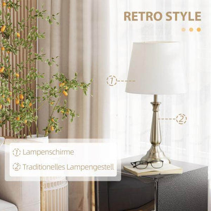 3-teiliges Lampenset im Vintage-Design, 2 Tischleuchten, 1 Stehleuchte Silber + Weiss - Palo24