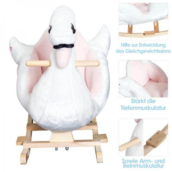 Schaukelpferd Baby Schaukeltier Schwan mit Musik Spielzeug Plüsch Rosa+Weiss - Palo24
