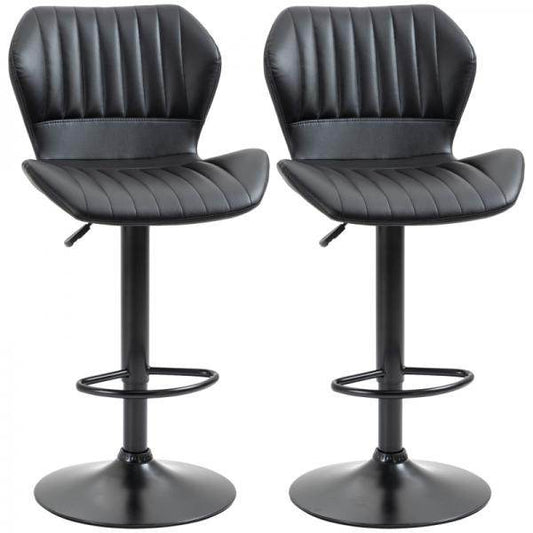 Barhocker Barstuhl 2-er Set höhenverstellbar 48,5 x 55,5 x 90-110 cm Kunstleder+Stahl Schwarz - Palo24