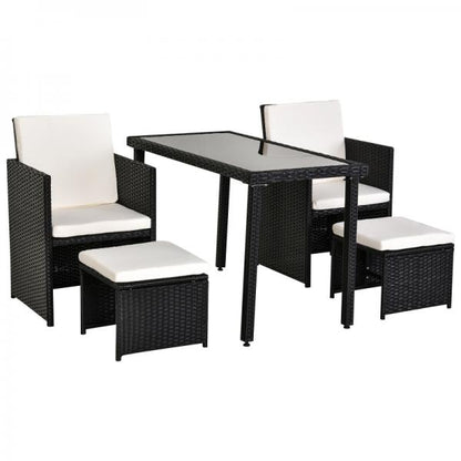5-teilige Polyrattan Sitzgruppe Essgruppe Gartenset Garnitur mit Kissen Schwarz - Palo24