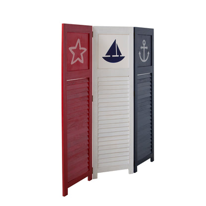 Paravent Rot Weiss Schwarz maritime Motive | 3 teilig Raumteiler Trennwand Sichtschutz