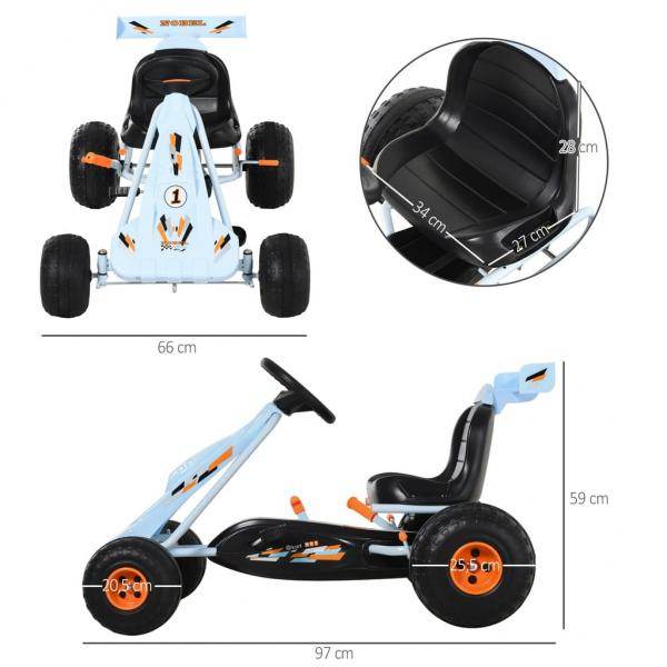 Go Kart Mit Pedal Kinderfahrzeug Tretauto mit Pedal für 3-8 Jahre Stahl Hellblau - Palo24