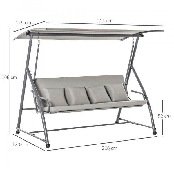 3-Sitzer Hollywoodschaukel Schaukelbank 2-in-1 Gartenliege mit Sonnendach Stahl - Palo24