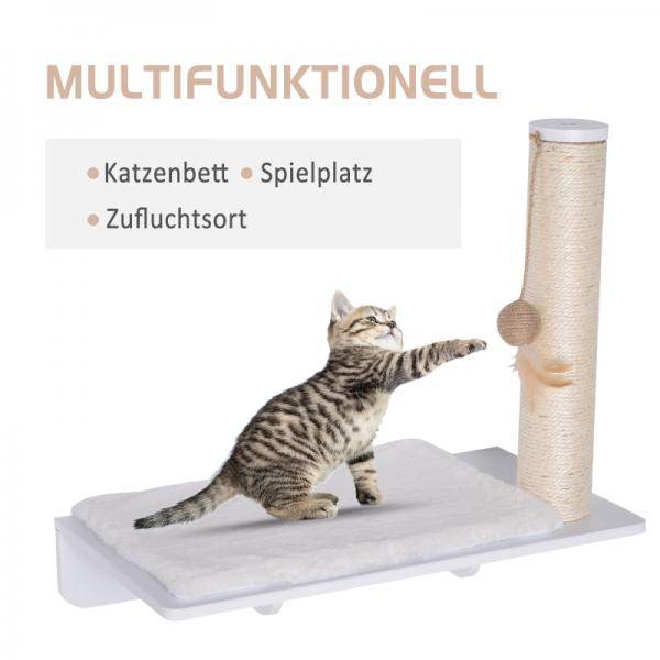 Katzenliege mit Kratzbaum, Katzenregal, MDF, Weiss - Palo24