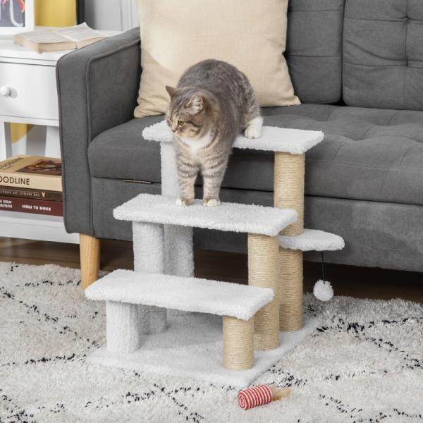 Haustiertreppe Ball 3-stufige Katzentreppe Hundetreppe Tiertreppe Weiss - Palo24