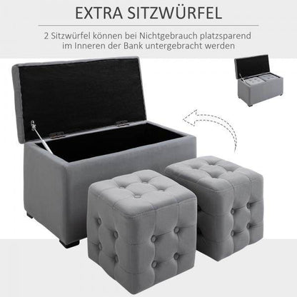 3 tlg. Sitzbank mit Stauraum Grau - Palo24