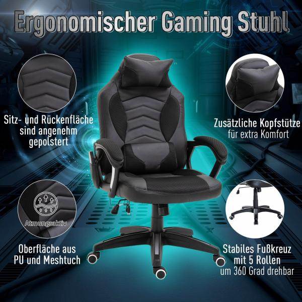 Bürostuhl Ergonomisch Massagesessel Gaming Stuhl Schwarz - Palo24