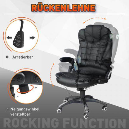 Massage-Chefsessel mit Wärmefunktion drehbar schwarz - Palo24