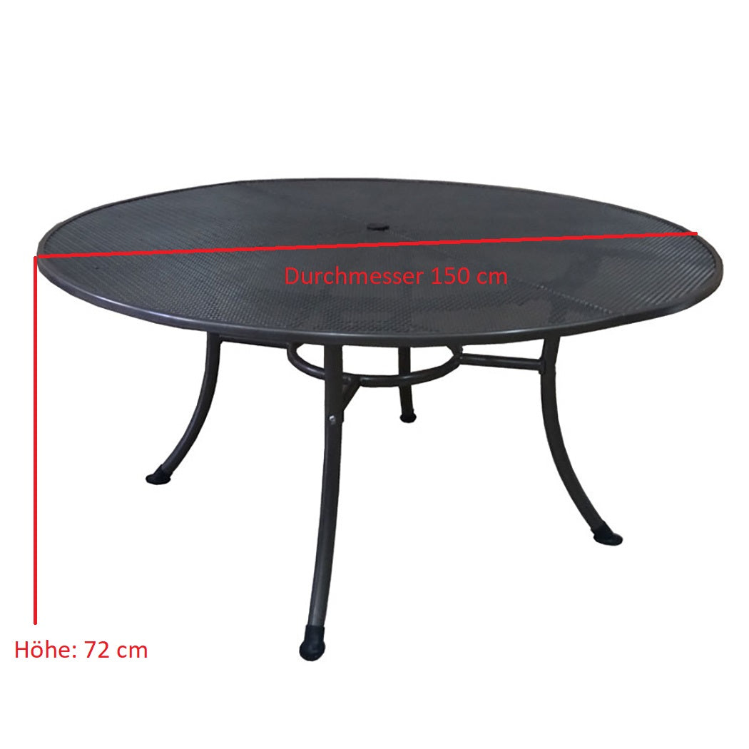Table RIVO 150cm ronde, métal déployé gris fer
