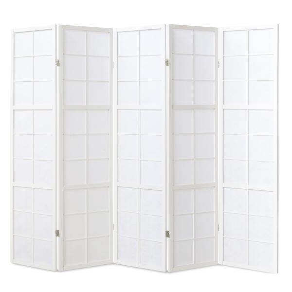 5 fach Holz Paravent Raumteiler weiss - Palo24