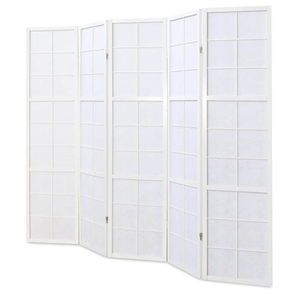 5 fach Holz Paravent Raumteiler weiss - Palo24