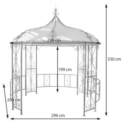 Pergola Almeria, Rundpavillon Garten Pavillon, stabiles Stahl-Gestell Ø 3m ~ hellgrau - Palo24