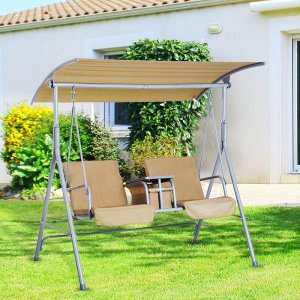 Hollywoodschaukel Gartenschaukel mit Sonnendach 2-Sitzer Beige - Palo24