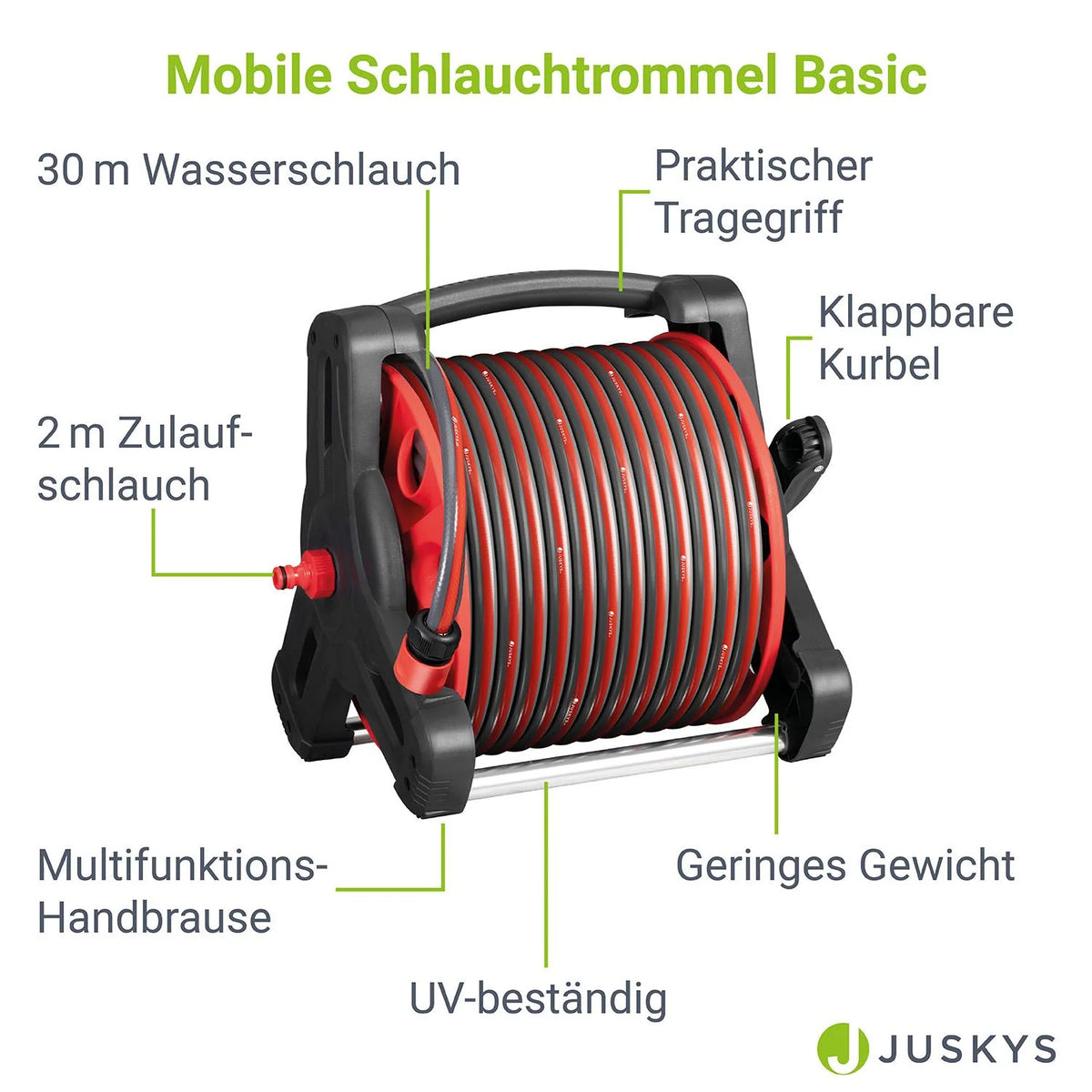 Mobile Schlauchtrommel Basic 30 m in Rot Mit Multifunktions-Handbrause