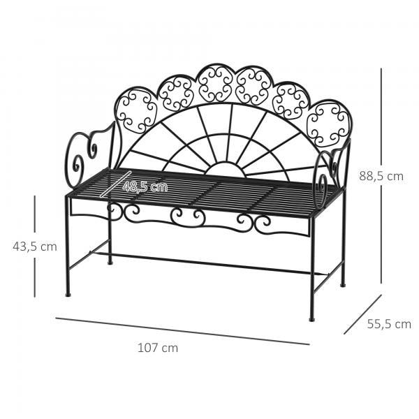 Gartenbank Sitzbank Gartenmöbel 2-Sitzer Metall Schwarz - Palo24
