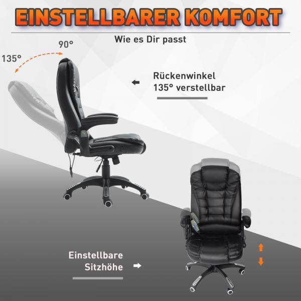 Massage-Chefsessel mit Wärmefunktion drehbar schwarz - Palo24