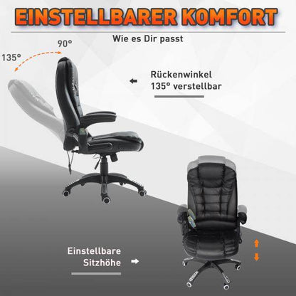 Massage-Chefsessel mit Wärmefunktion drehbar schwarz - Palo24