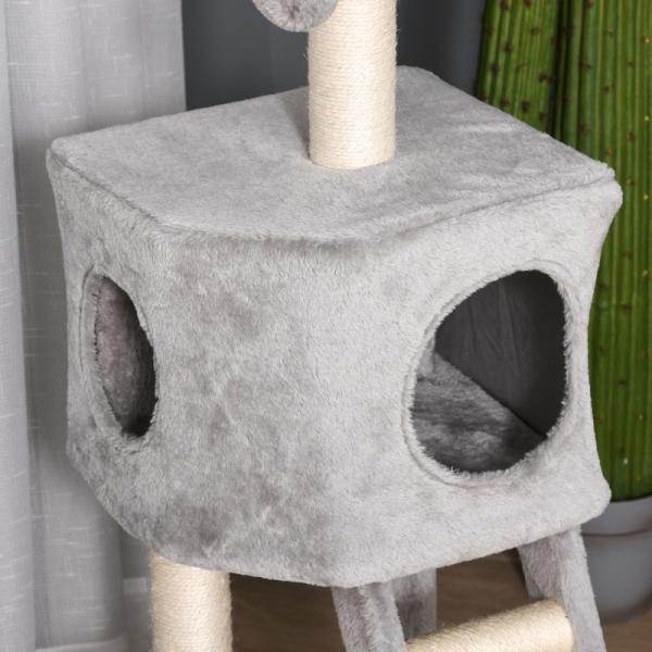 Kratzbaum mit Höhle Leiter Katzenbaum Kletterbaum E1 MDF Sisal Hellgrau - Palo24