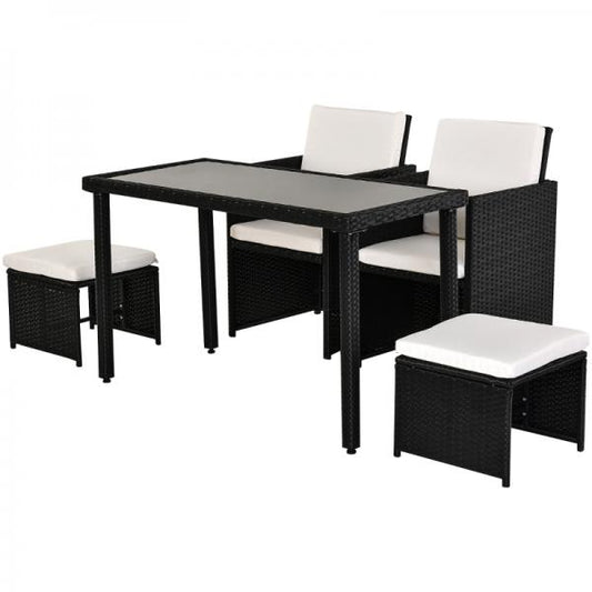 5-teilige Polyrattan Sitzgruppe Essgruppe Gartenset Garnitur mit Kissen Schwarz - Palo24