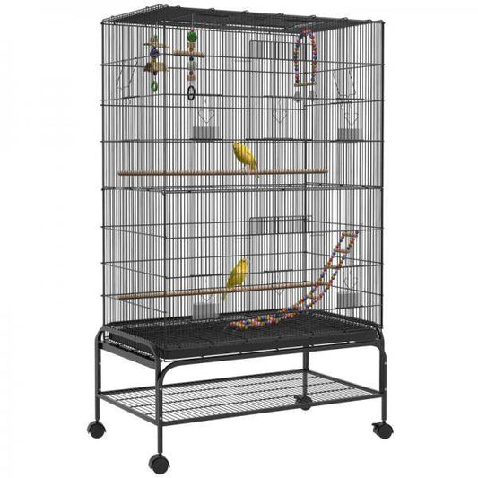 Vogelkäfig inklusive Sitzstangen, Vogelspielzeug, herausnehmbare Bodenwanne, Schwarz - Palo24