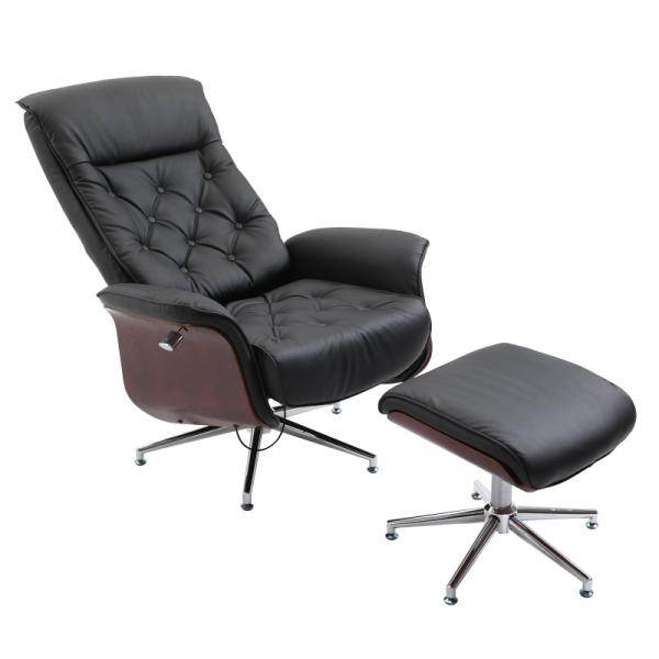 Relaxsessel mit Hocker Fernsehsessel PU-Bezug Holzverkleidung Metallfuss Schwarz - Palo24