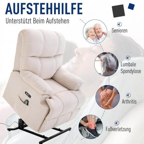 Massagesessel mit Wärmefunktion Aufstehhilfe Flanell Beige - Palo24
