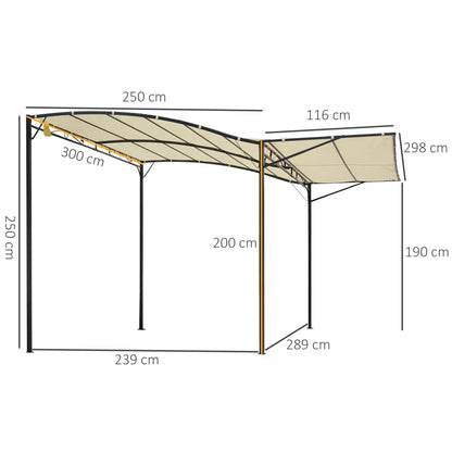 Auvent pavillon de jardin avec toit latéral rabattable crème + noir 3x2,5 m