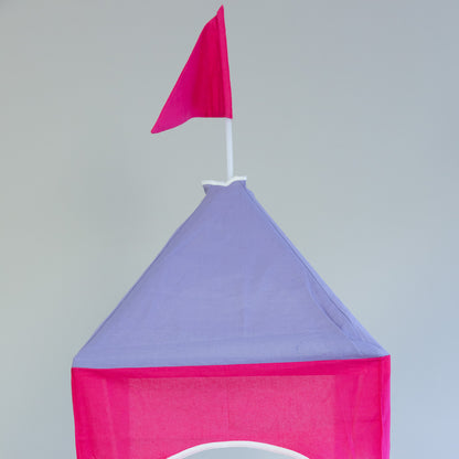 Hochbett Kinder 90x200 cm Weiss mit Vorhang in Pink | Turm | Rutsche | ohne Lattenrost