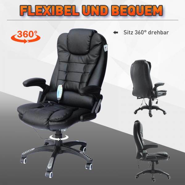 Massage-Chefsessel mit Wärmefunktion drehbar schwarz - Palo24