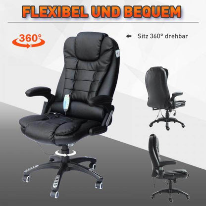 Massage-Chefsessel mit Wärmefunktion drehbar schwarz - Palo24