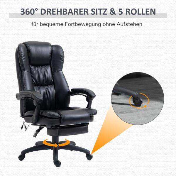 Bürostuhl Anhebbar Kopfstütze Vibration Kopfstütze Massagefunktion Liegefunktion Schwarz - Palo24