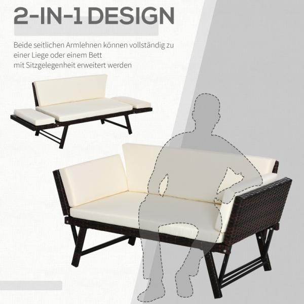 2er Gartensofa Loungesofa Gartenbank aufklappbar Armlehne Polyrattan Braun - Palo24