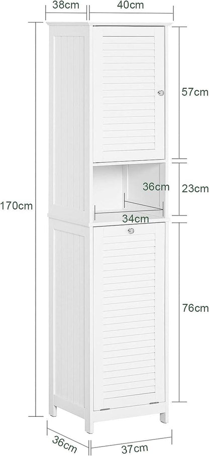 Hochschrank mit ausklappbarem Wäschesack | schmal Wäscheschrank | Badregal | Weiss BZR124-W - Palo24