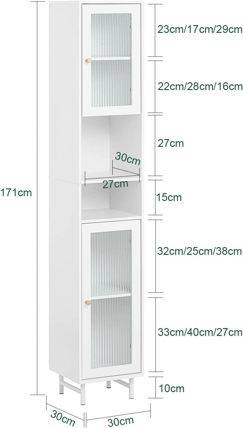 Bad Hochschrank | Badschrank mit Glastür | Badregal | Weiss BZR118-W - Palo24