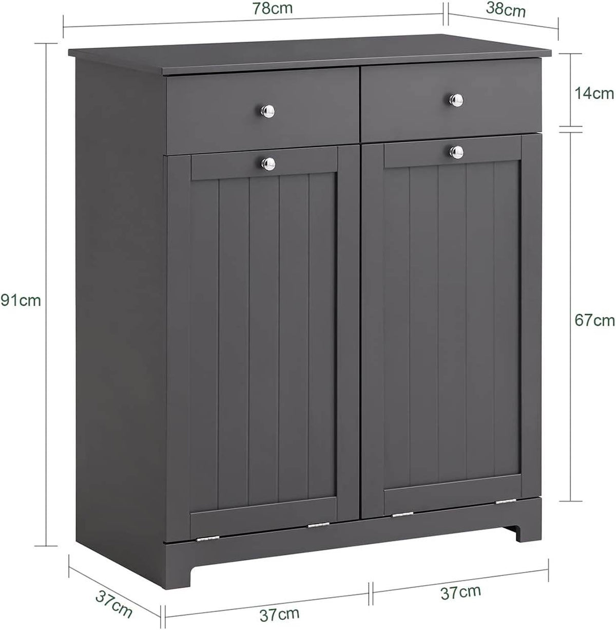 Wäscheschrank mit 2 Wäschesäcke | Wäschesammler | Wäschekorb Grau | BZR33-DG - Palo24
