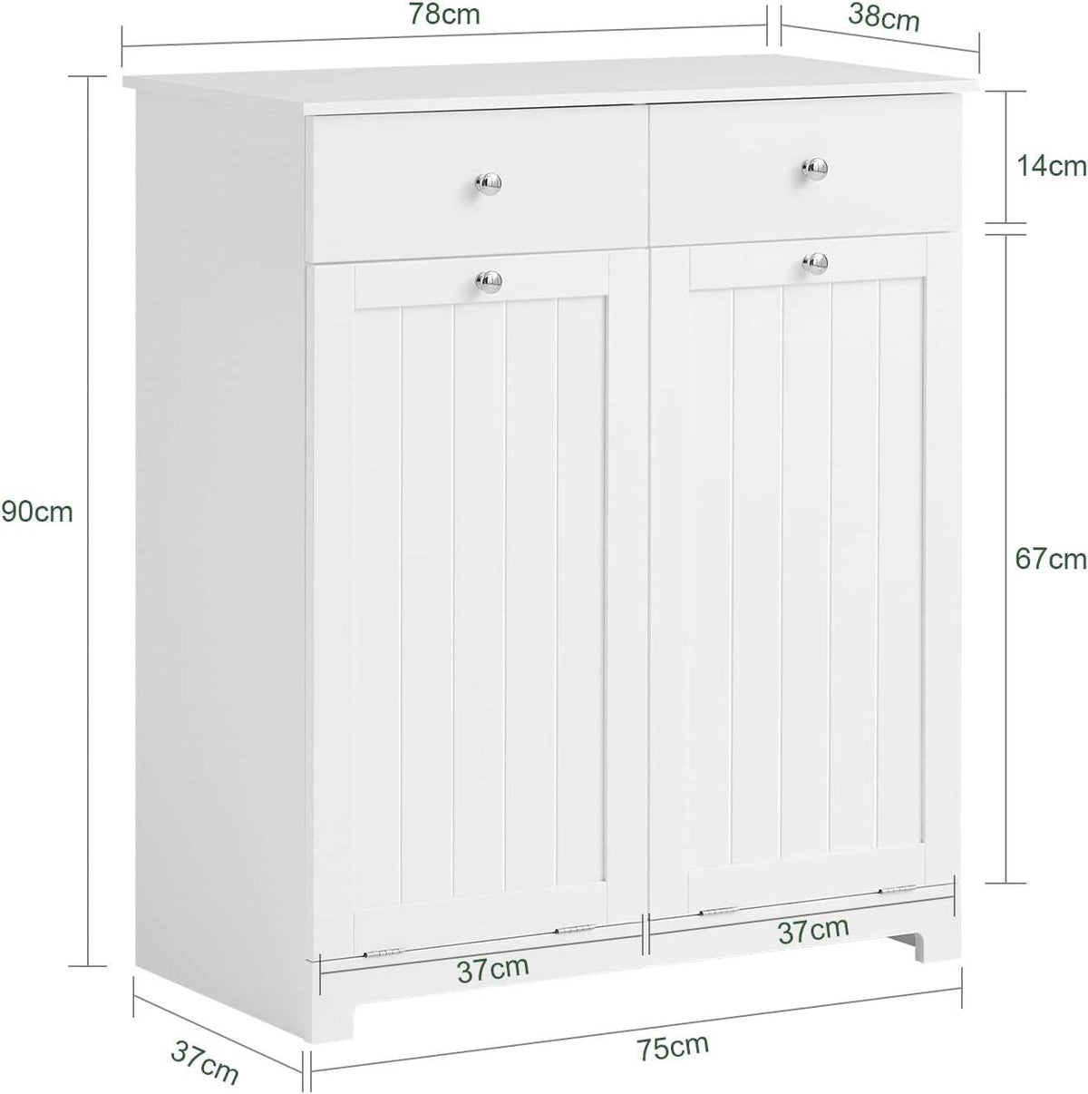 Wäscheschrank mit 2 Wäschesäcke | Wäschesammler | Wäschekorb Weiss BZR33-W - Palo24